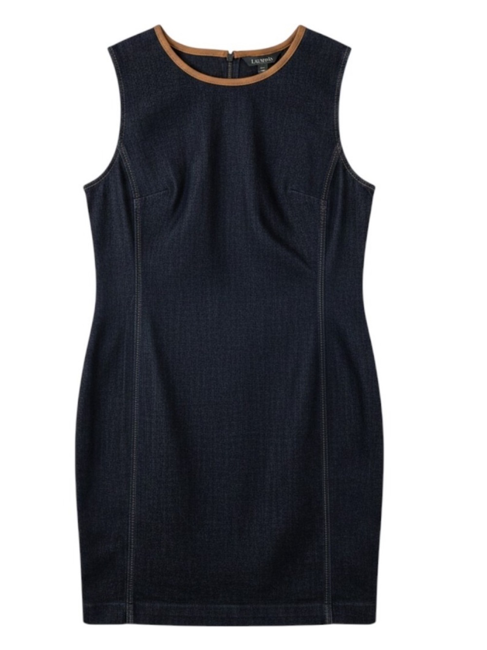Lauren Ralph Lauren Women Indigo Denim Leather Trim Sheath Dress
